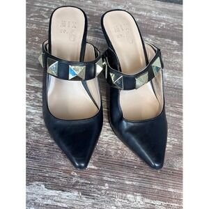MIX No. 6 Black‎ Pointed Toe Studded Mule Heels, Dressy Party Occasion Shoes